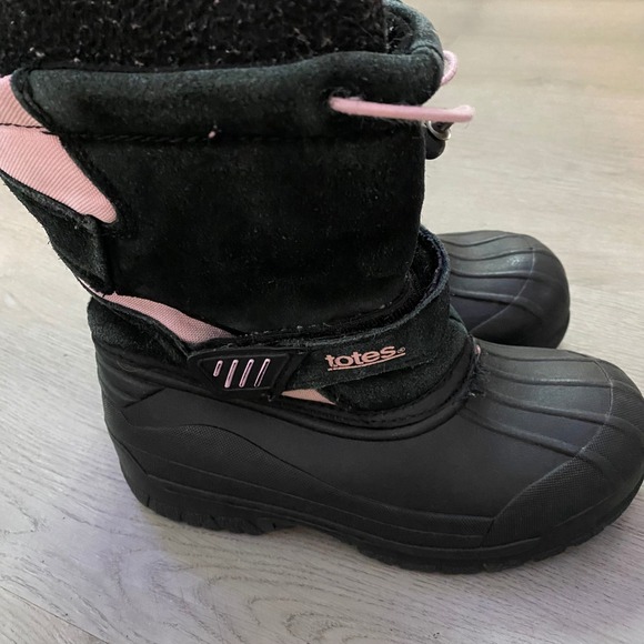 totes Other - Totes Snow Boots Kids Size 2 Black Pink Insulated Waterproof Duck Boots